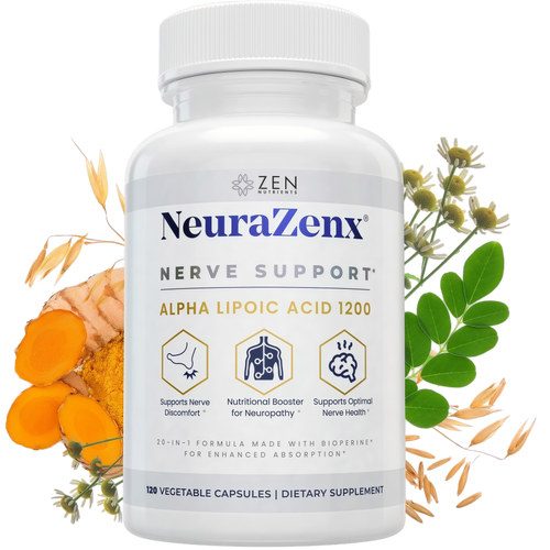 Zen Nutrients 1200mg Alpha Lipoic Acid R Matrix + Benfotiamine + B Complex Nerve Support - NeuraZenX Neuropathy Support Supplement with L-Carnitine and Turmeric (120 Capsules)